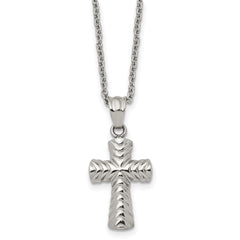 Chisel Stainless Steel Polished and Textured Cross Pendant on a 22 inch Cable Chain Necklace