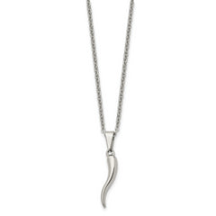 Chisel Stainless Steel Polished Italian Horn Pendant on a 22 inch Cable Chain Necklace