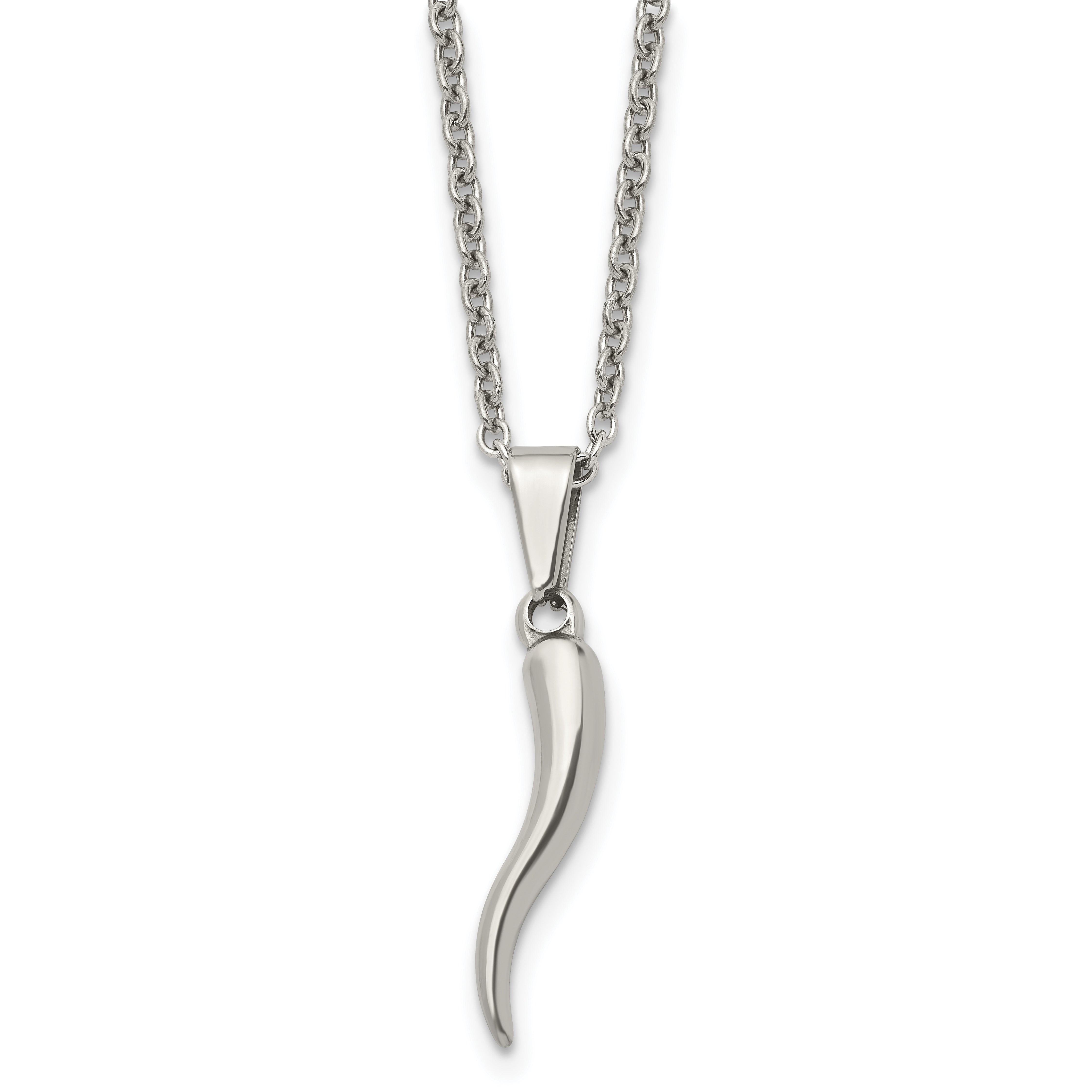 Chisel Stainless Steel Polished Italian Horn Pendant on a 22 inch Cable Chain Necklace