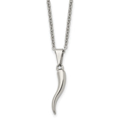 Chisel Stainless Steel Polished Italian Horn Pendant on a 22 inch Cable Chain Necklace