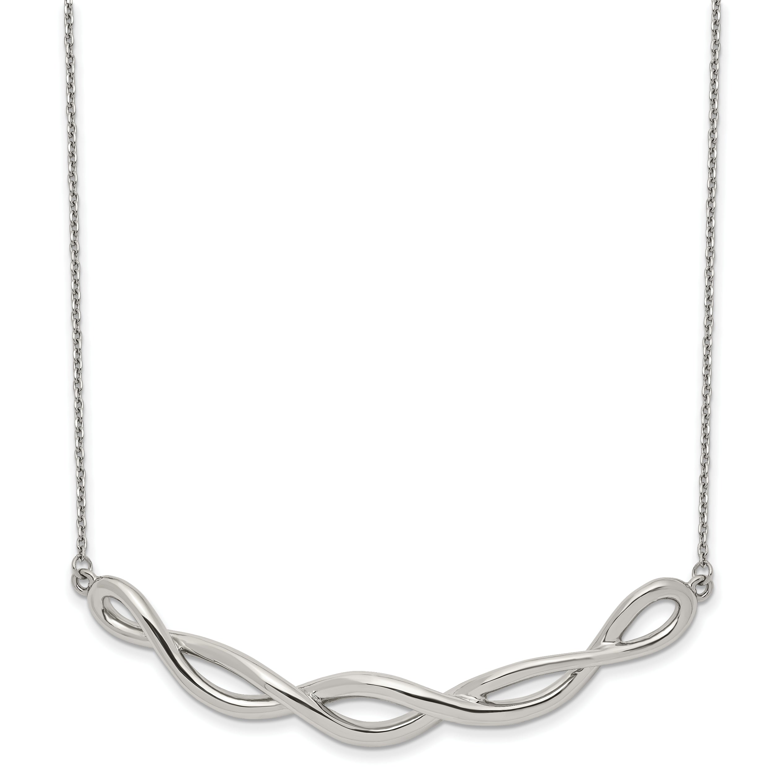 Chisel Stainless Steel Polished Twisted Bar on a 18 inch Cable Chain with 2 inch Extension Necklace