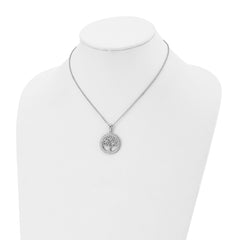 Chisel Stainless Steel Polished with Preciosa Crystal Tree of Life Pendant on a 16 inch Cable Chain with 2 inch Extension Necklace