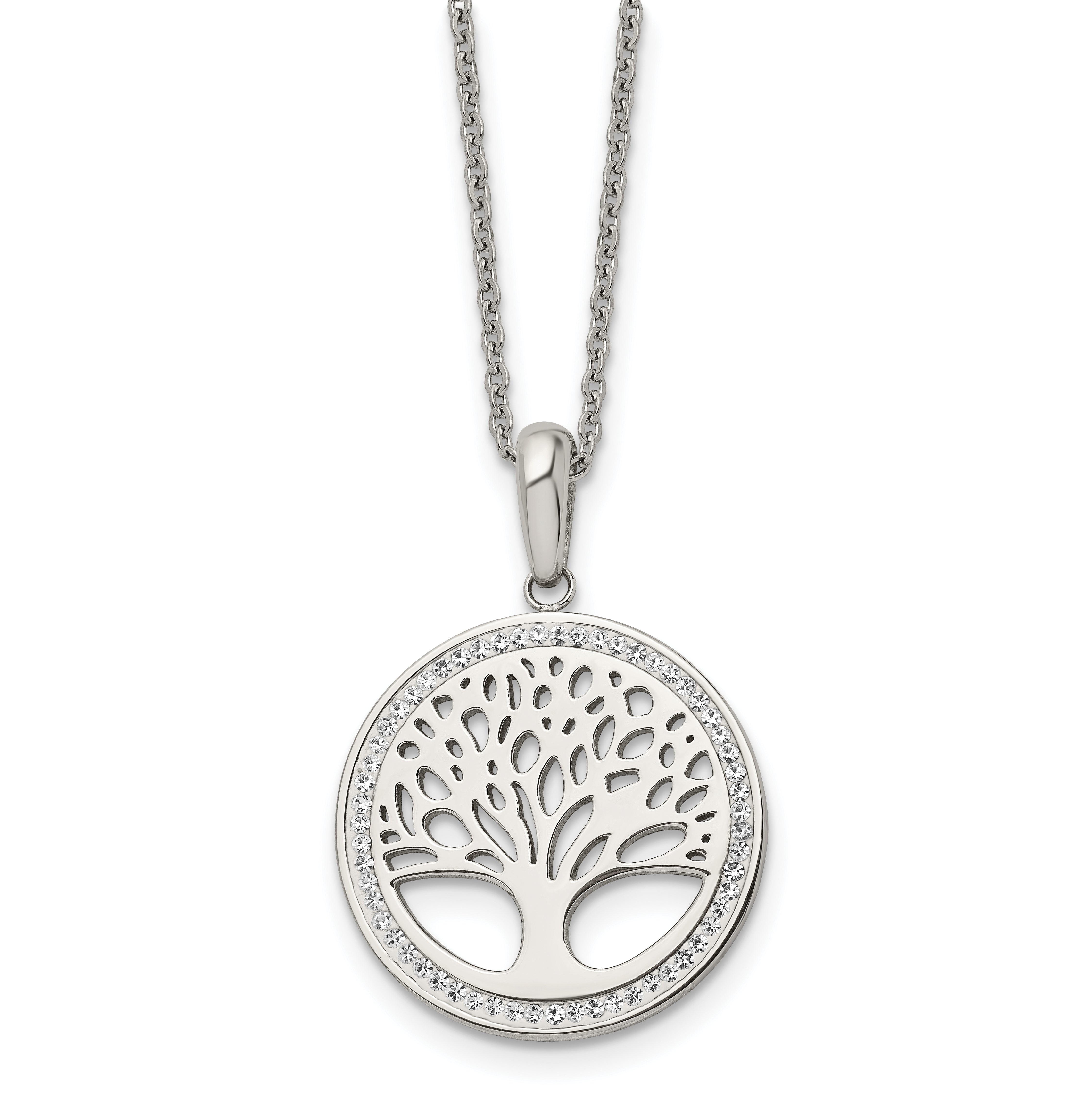 Chisel Stainless Steel Polished with Preciosa Crystal Tree of Life Pendant on a 16 inch Cable Chain with 2 inch Extension Necklace