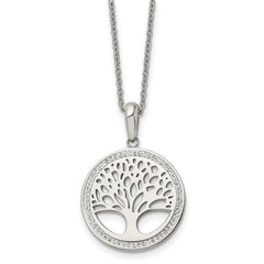 Chisel Stainless Steel Polished with Preciosa Crystal Tree of Life Pendant on a 16 inch Cable Chain with 2 inch Extension Necklace