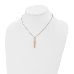 Chisel Stainless Steel Polished Rose IP-plated Cross Pendant on a 16 inch with 2 inch extension Cable Chain Necklace