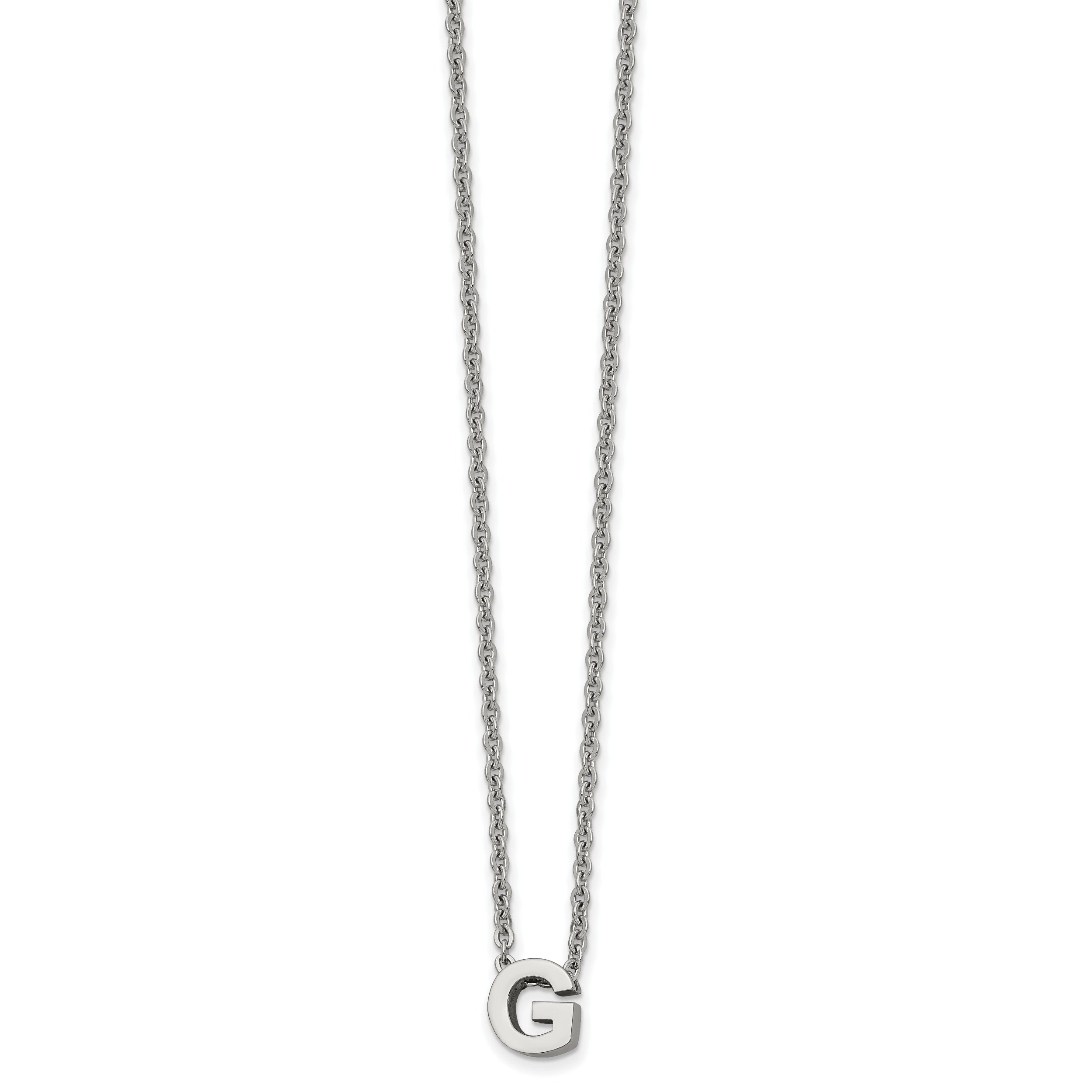 Stainless Steel Polished Letter G 18in w/2in ext Necklace