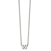 Stainless Steel Polished Letter W 18in w/2in ext Necklace