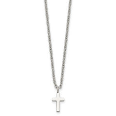 Chisel Stainless Steel Polished 11mm Cross Pendant on an 18 inch Cable Chain Necklace