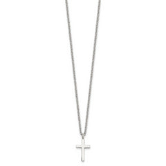 Chisel Stainless Steel Polished 16mm Cross Pendant on an 18 inch Cable Chain Necklace