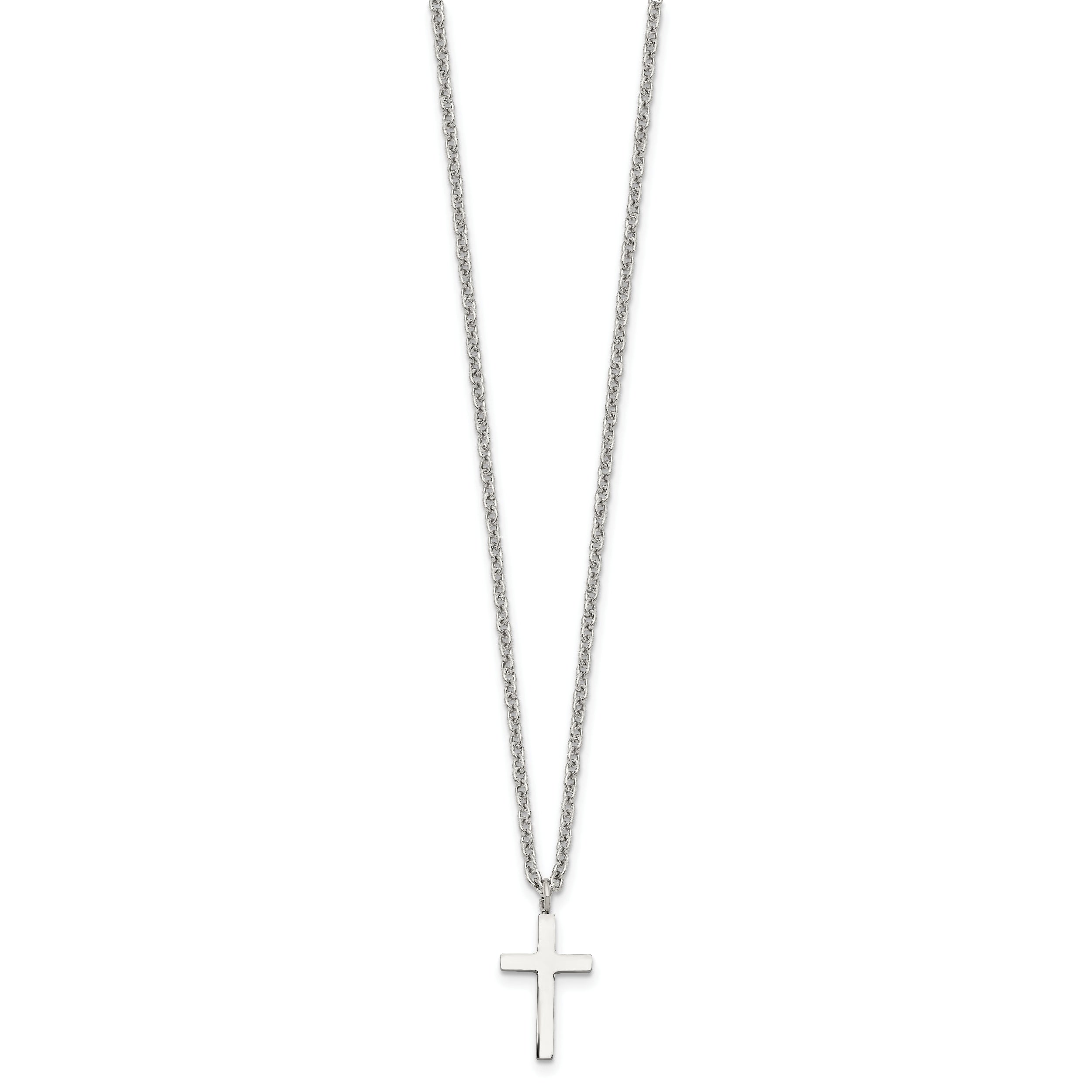Chisel Stainless Steel Polished 16mm Cross Pendant on an 18 inch Cable Chain Necklace