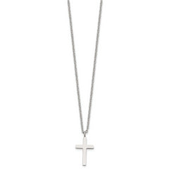 Chisel Stainless Steel Polished 20mm Cross Pendant on an 18 inch Cable Chain Necklace