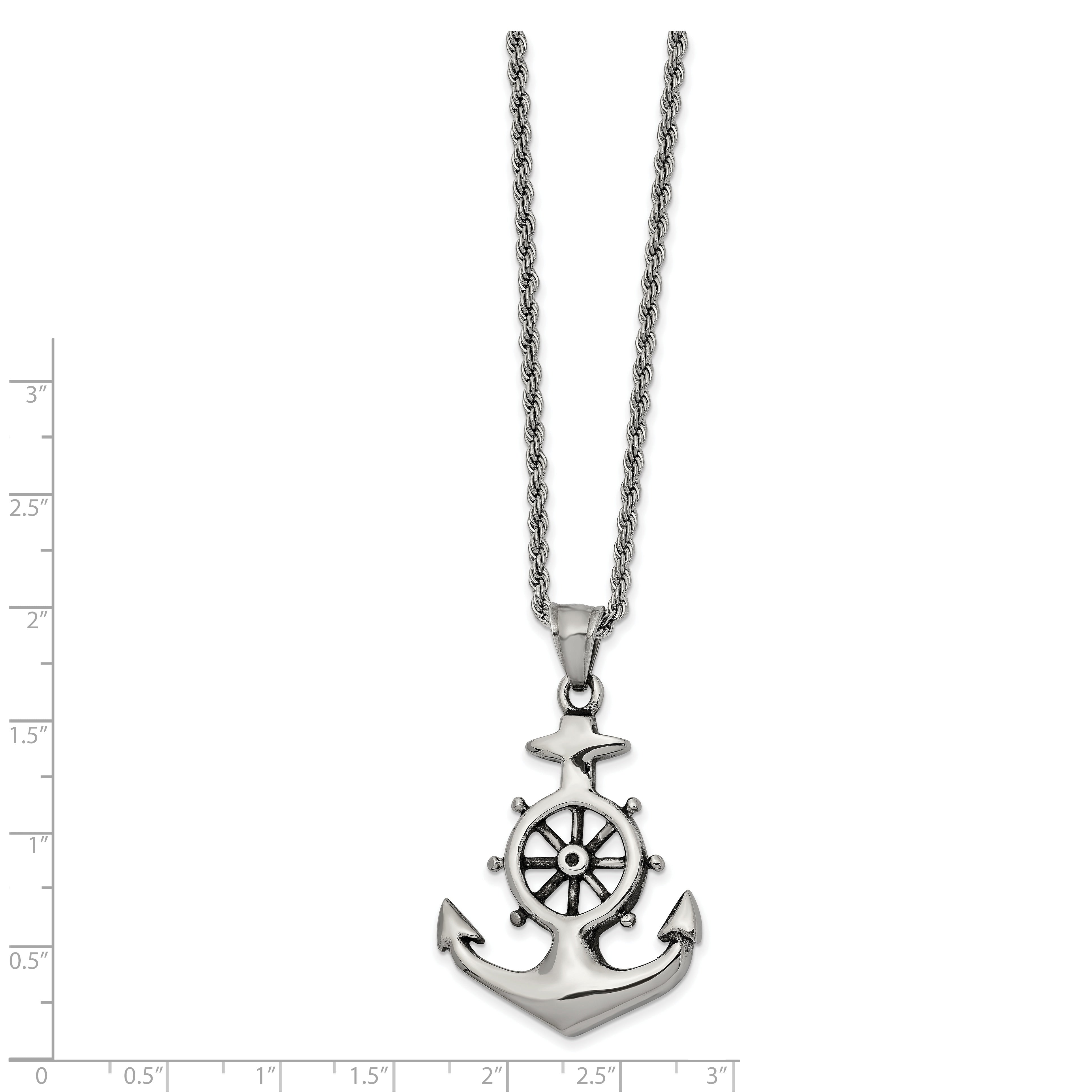 Chisel Stainless Steel Antiqued and Polished Anchor Pendant on a 24 inch Curb Chain Necklace