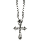 Chisel Stainless Steel Antiqued and Polished Cross Slide on a 24 inch Curb Chain Necklace