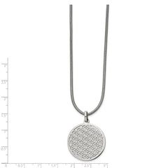 Chisel Stainless Steel Polished Flower Cut-out Small Circle Pendant on an 18 inch Snake Chain Necklace