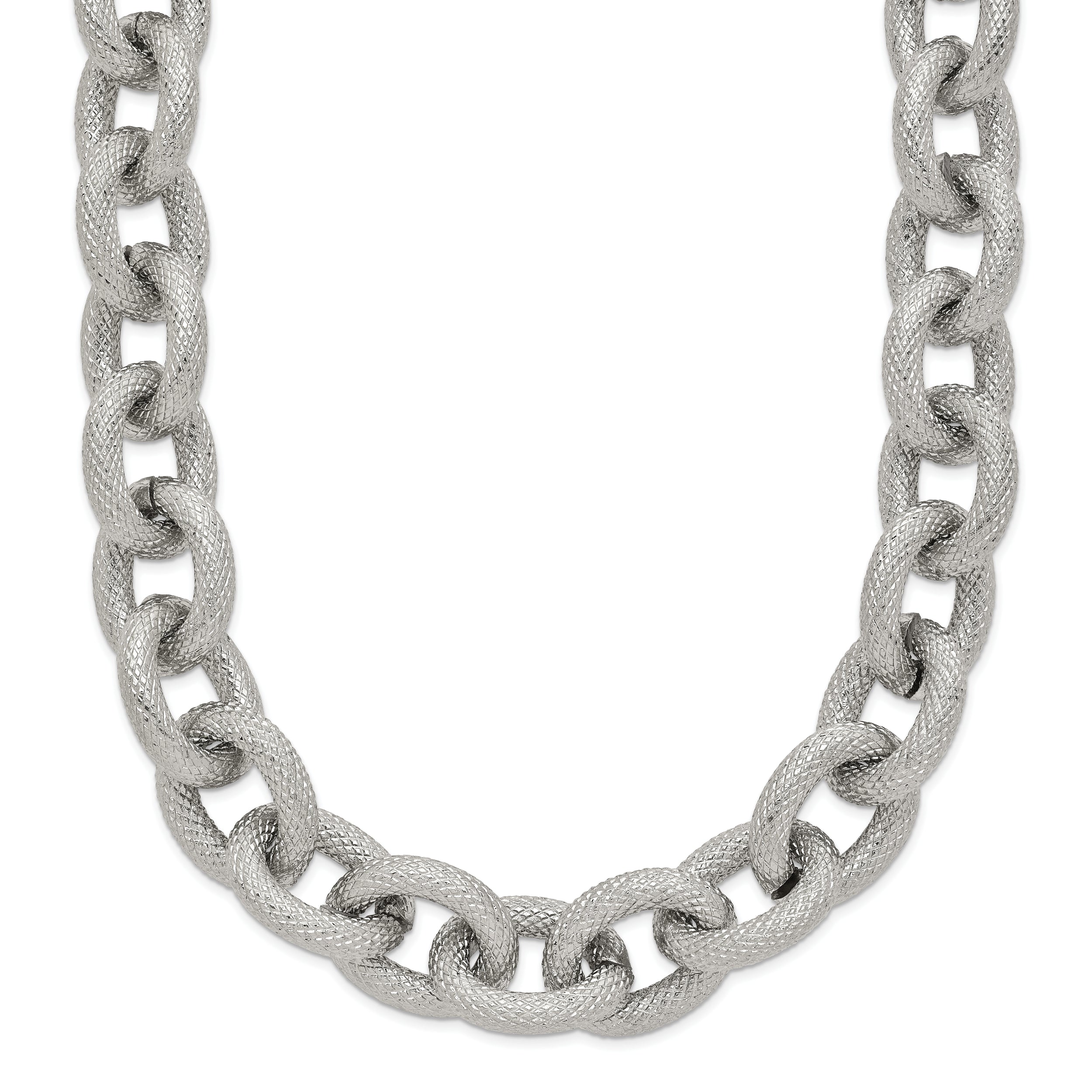 Chisel Stainless Steel Polished and Textured Link 16.5 inch Necklace