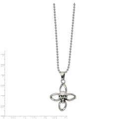 Stainless Steel Antiqued and Polished w/ CZ Skull Cross 22in Necklace