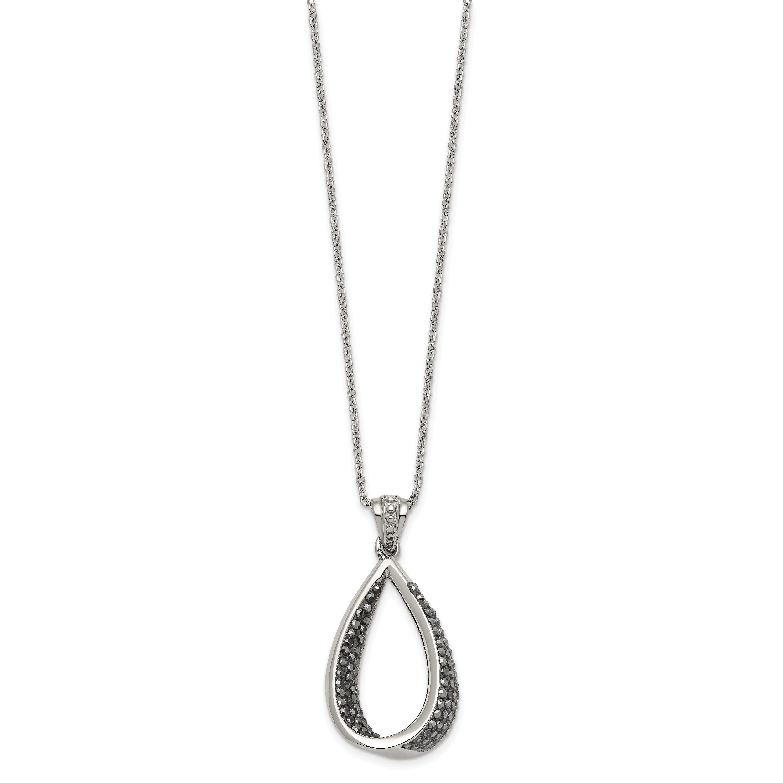 Stainless Steel 22in Polished Teardrop Black Preciosa Crystal Necklace