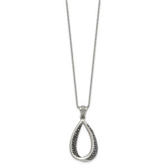 Stainless Steel 22in Polished Teardrop Black Preciosa Crystal Necklace