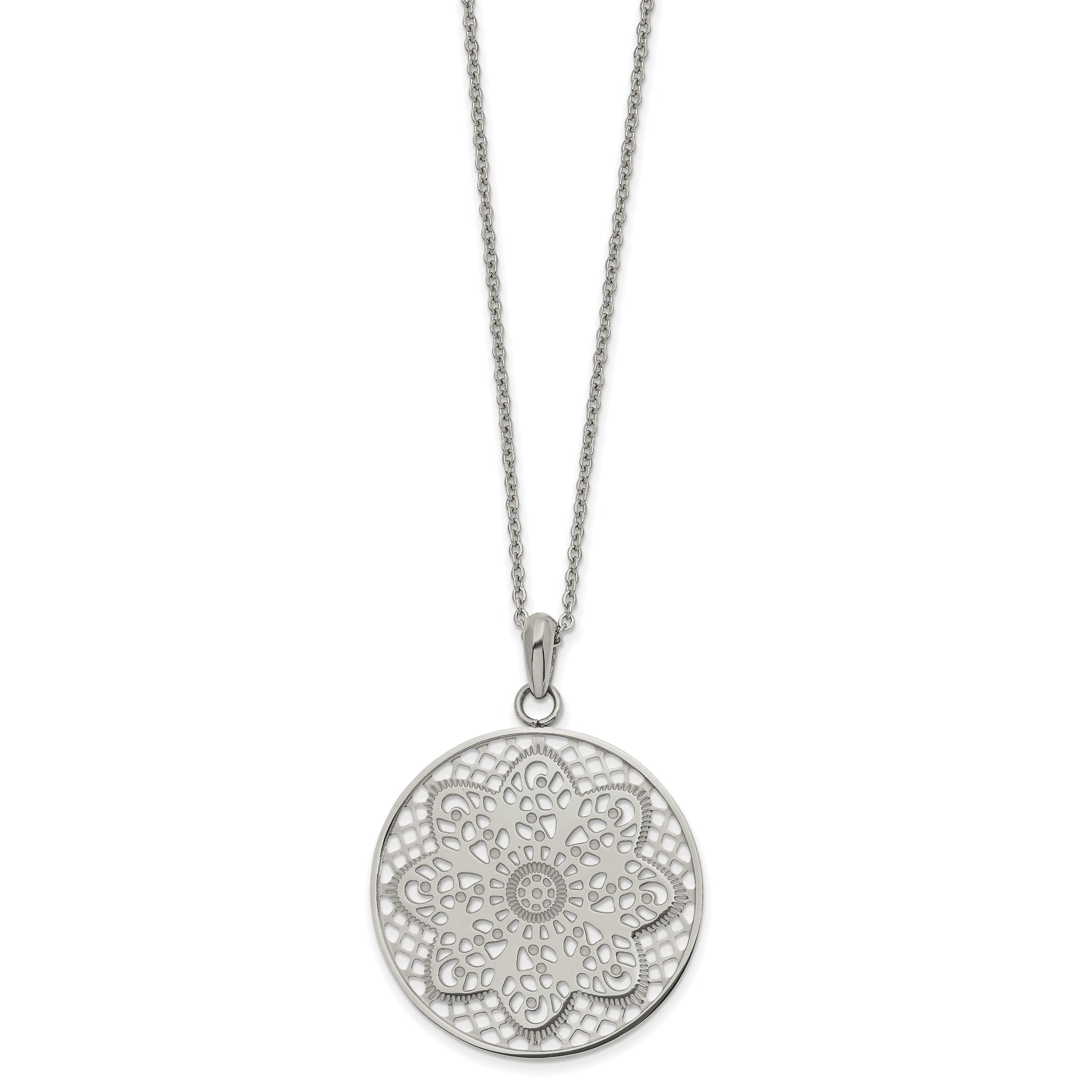 Chisel Stainless Steel Polished Cut-out Floral Pendant on a 22 inch Cable Chain Necklace