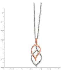 Chisel Stainless Steel Polished Rose IP-plated Twisted Pendant on a 16 inch Cable Chain with a 2 inch Extension Necklace
