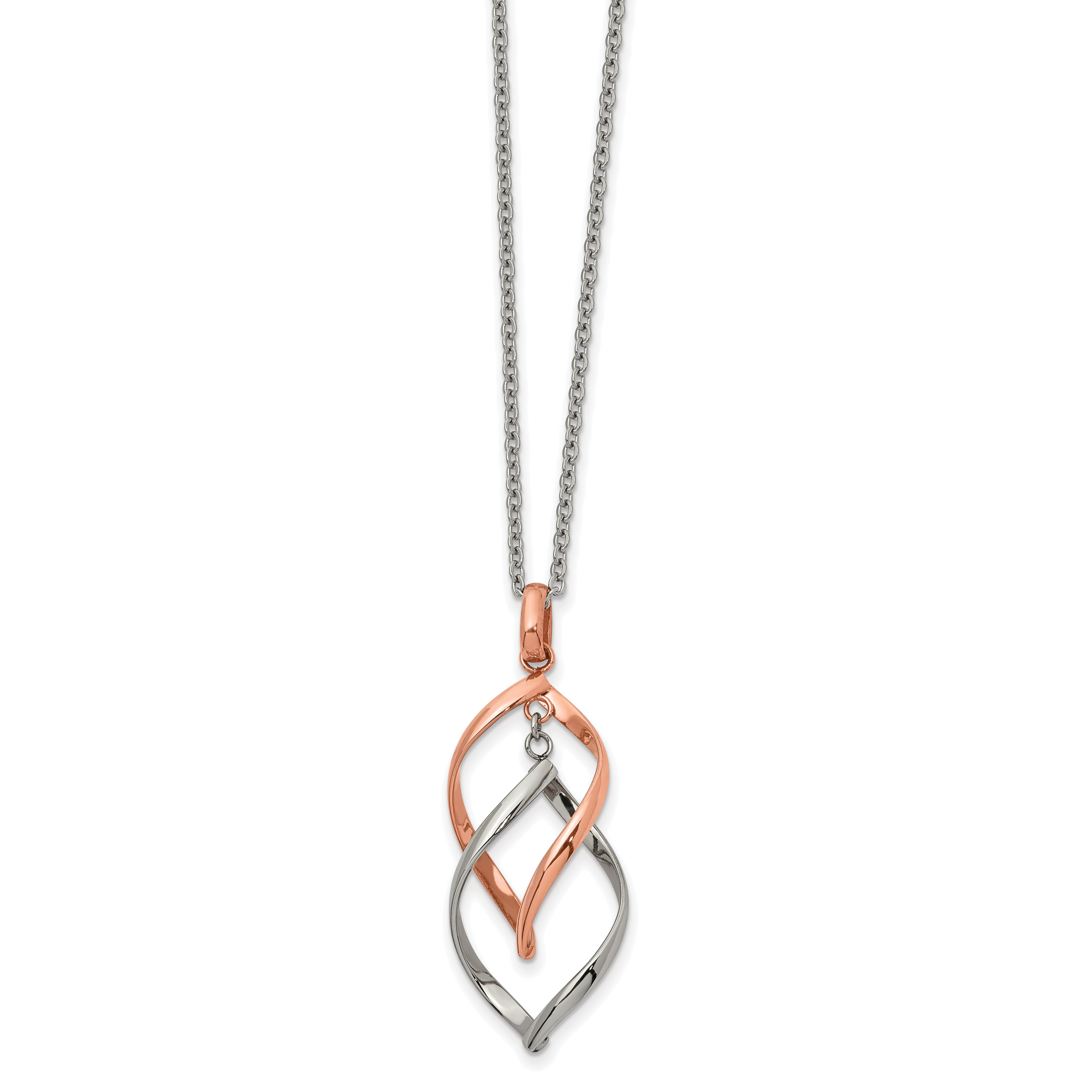 Chisel Stainless Steel Polished Rose IP-plated Twisted Pendant on a 16 inch Cable Chain with a 2 inch Extension Necklace