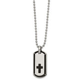 Chisel Stainless Steel Polished Black IP-plated Cross Dog Tag on a 22 inch Ball Chain Necklace