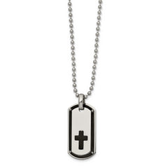 Chisel Stainless Steel Polished Black IP-plated Cross Dog Tag on a 22 inch Ball Chain Necklace