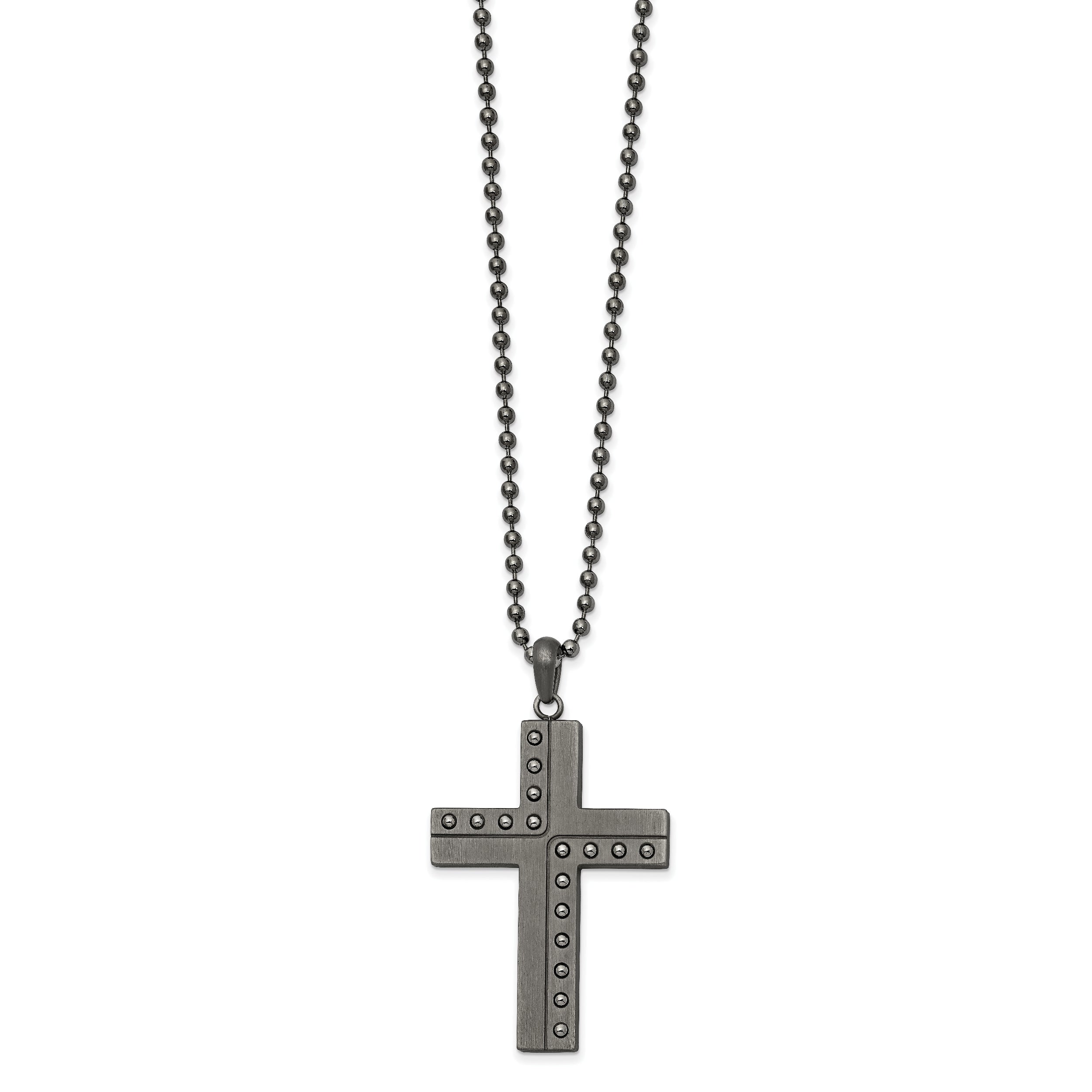 Chisel Stainless Steel Polished with Matte Finish Gun Metal IP-plated Cross Pendant on a 22 inch Ball Chain Necklace