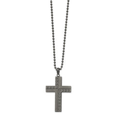 Chisel Stainless Steel Polished with Matte Finish Gun Metal IP-plated Cross Pendant on a 22 inch Ball Chain Necklace