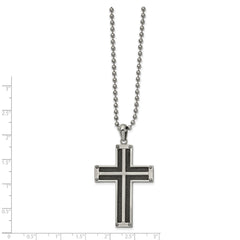 Chisel Stainless Steel Polished Black IP-plated Laser Cut Cross Pendant on a 22 inch Ball Chain Necklace
