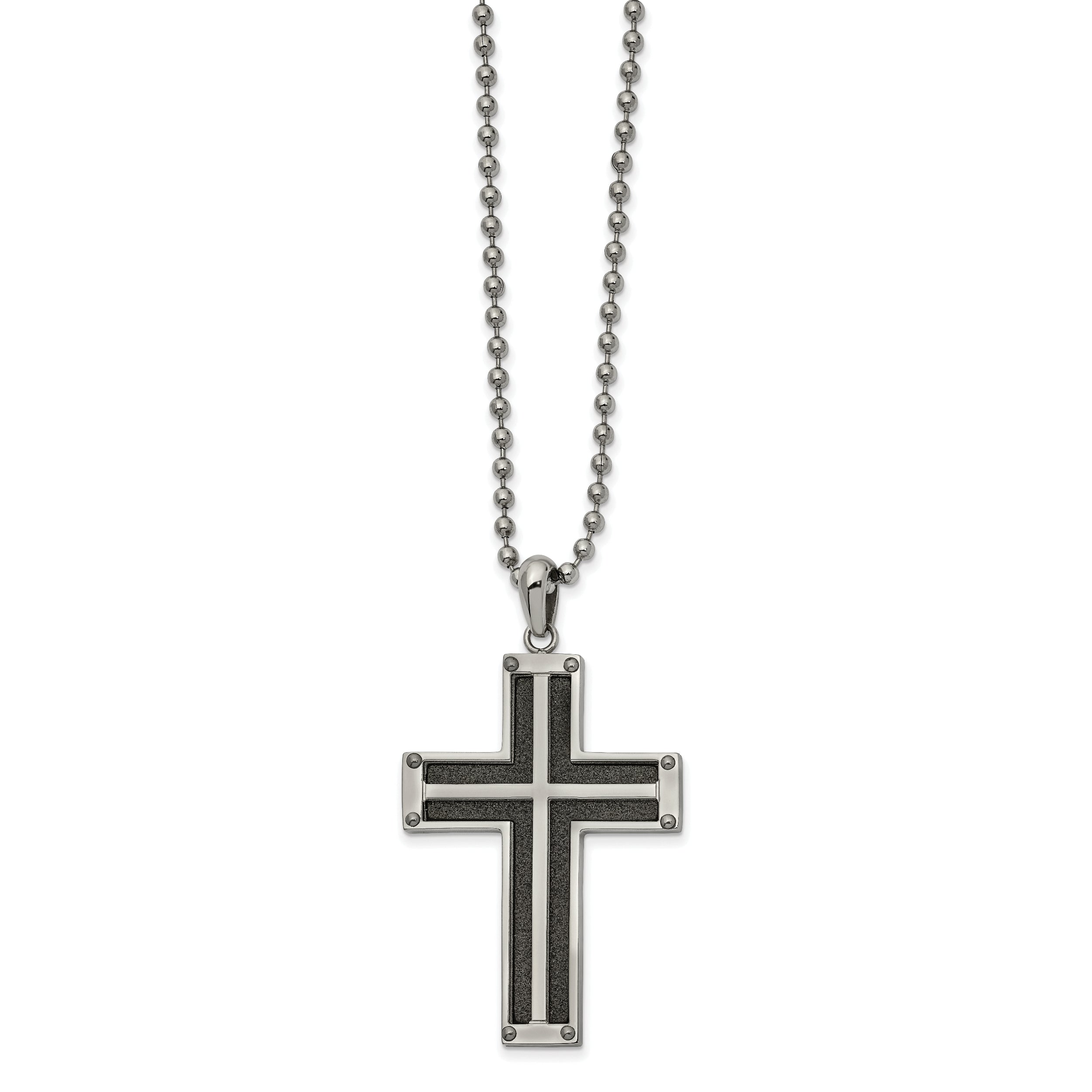 Chisel Stainless Steel Polished Black IP-plated Laser Cut Cross Pendant on a 22 inch Ball Chain Necklace