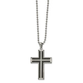 Chisel Stainless Steel Polished Black IP-plated Laser Cut Cross Pendant on a 22 inch Ball Chain Necklace