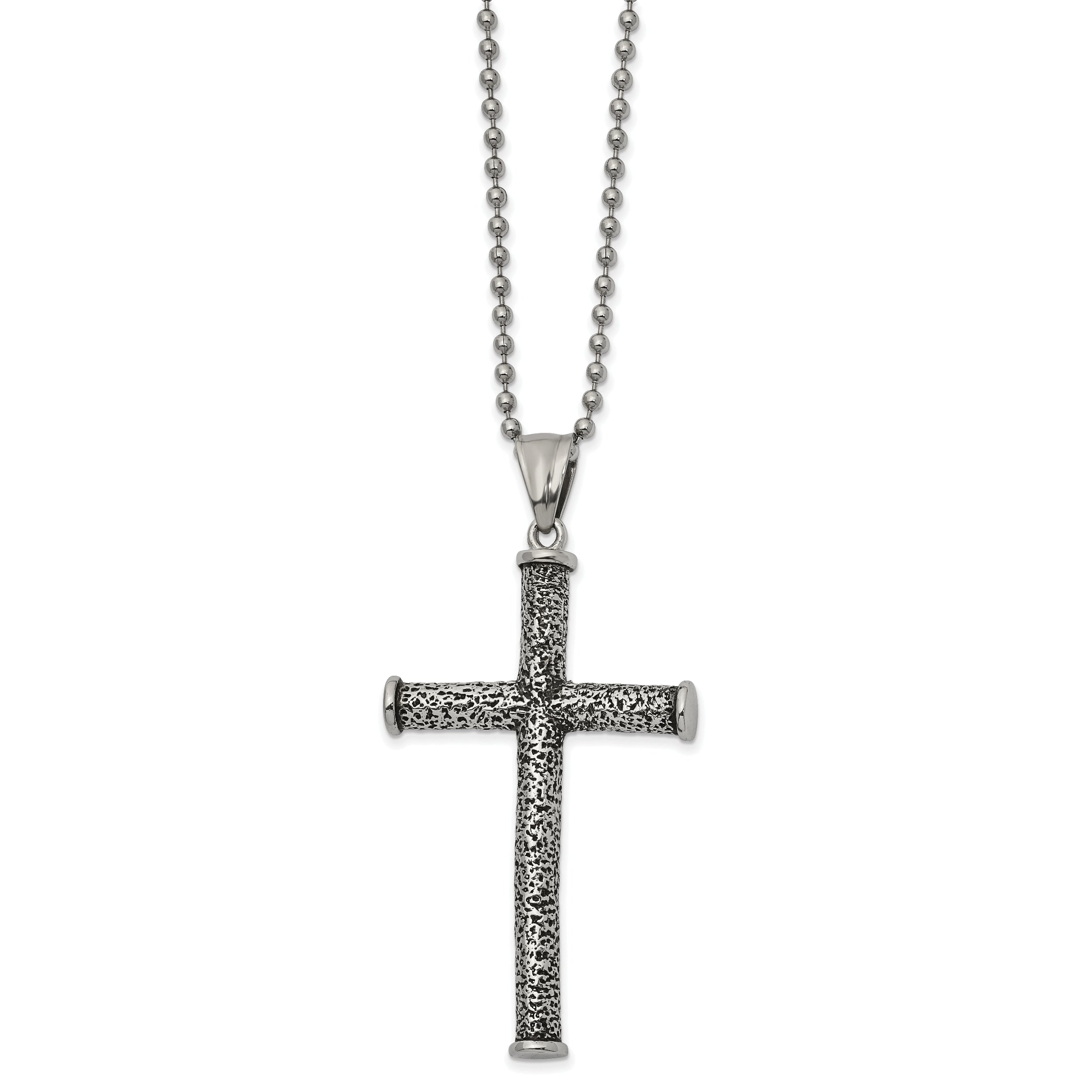 Chisel Stainless Steel Antiqued Polished and Textured Cross Pendant on a 22 inch Ball Chain Necklace