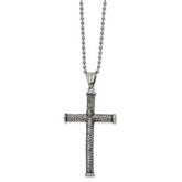 Chisel Stainless Steel Antiqued Polished and Textured Cross Pendant on a 22 inch Ball Chain Necklace
