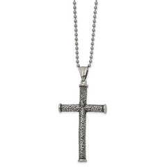 Chisel Stainless Steel Antiqued Polished and Textured Cross Pendant on a 22 inch Ball Chain Necklace