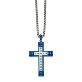 Chisel Stainless Steel Polished Blue IP-plated Cross Pendant on a 22 inch Box Chain Necklace
