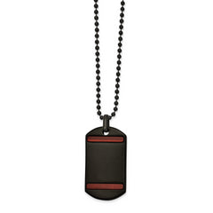 Chisel Stainless Steel Polished Black IP-plated with Tiger's Eye Dog Tag on a 22 inch Ball Chain Necklace