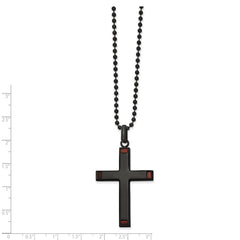 Chisel Stainless Steel Polished Black IP-plated with Tiger's Eye Cross Pendant on a 22 inch Ball Chain Necklace