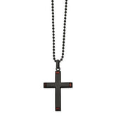 Chisel Stainless Steel Polished Black IP-plated with Tiger's Eye Cross Pendant on a 22 inch Ball Chain Necklace