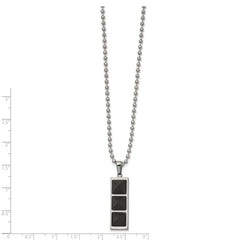 Stainless Steel Brushed & Polished Solid Black Carbon Fiber 22in Necklace