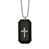Chisel Stainless Steel Polished Solid Carbon Fiber with CZ Cross Dog Tag on a 24 inch Ball Chain Necklace