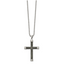 Stainless Steel Polished with Gray Wood Inlay Cross 24in Necklace