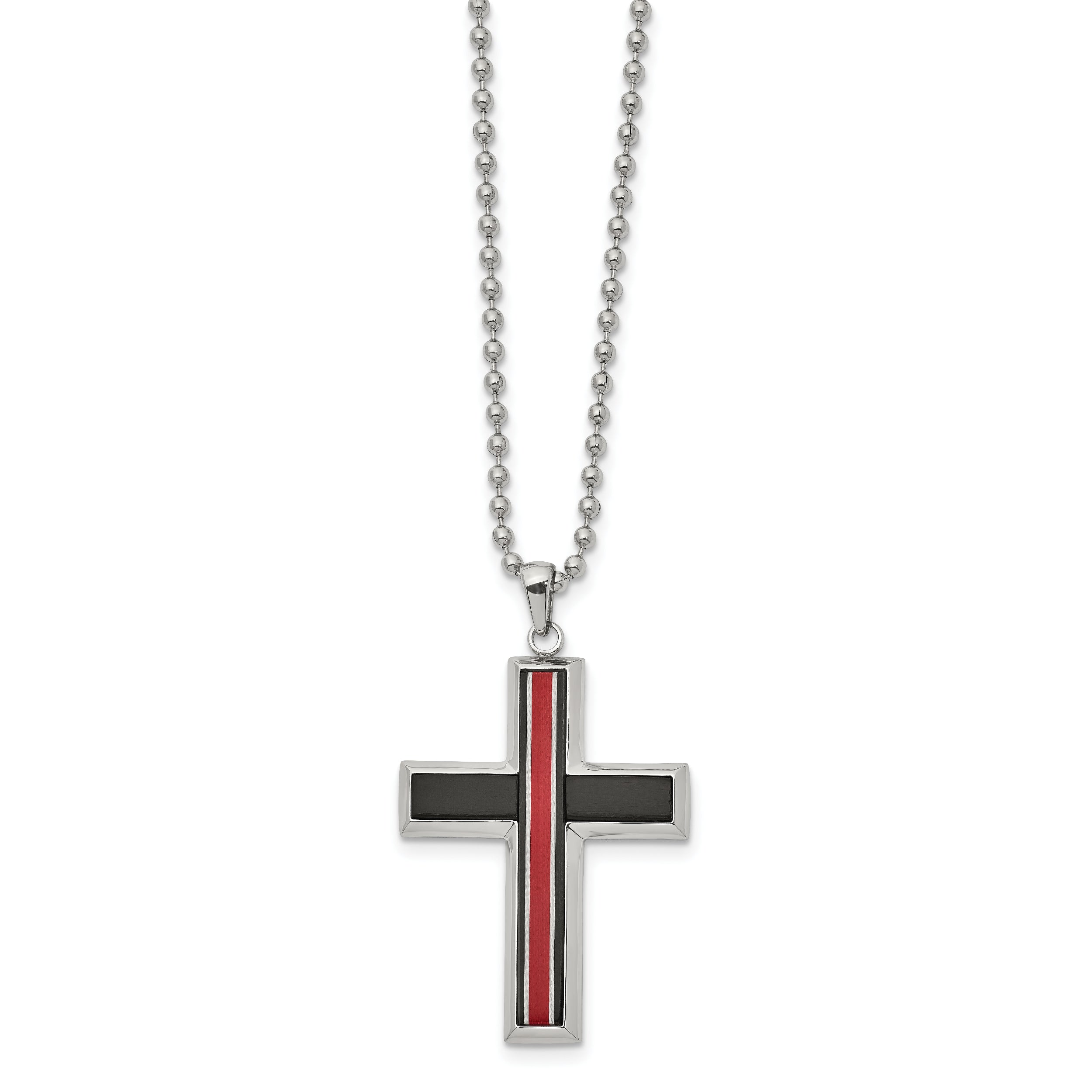 Chisel Stainless Steel Brushed and Polished with Fiber Glass Cross Pendant on a 22 inch Ball Chain Necklace
