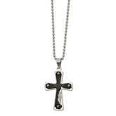 Stainless Steel Polished Black IP-plated Laser Cut JESUS Cross Necklace