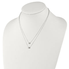 Chisel Stainless Steel Polished Square Beads on a Two Strand 17 inch Cable Chain with a 2 inch Extension Necklace