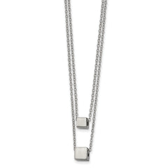 Chisel Stainless Steel Polished Square Beads on a Two Strand 17 inch Cable Chain with a 2 inch Extension Necklace