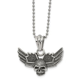 Chisel Stainless Steel Antiqued and Polished Skull with Wings Pendant on a 22 inch Ball Chain Necklace
