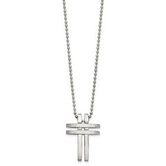 Stainless Steel Brushed and Polished 22in Cross Necklace