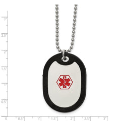 Chisel Stainless Steel Polished with Red Enamel and Removeable Black Rubber Medical ID Dog Tag on a 24 inch Ball Chain Necklace