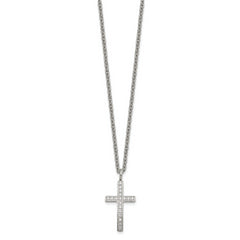 Chisel Stainless Steel Polished CZ Cross Pendant on a 20 inch Cable Chain Necklace